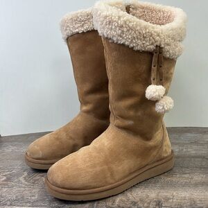 UGG Chestnut Shearling Tall Winter Boots | Pom Detail | Women’s 10